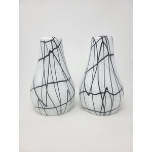 Pair Of Mid Century Murano Style Hand Blown Art Glass Lamp Shades White & Black